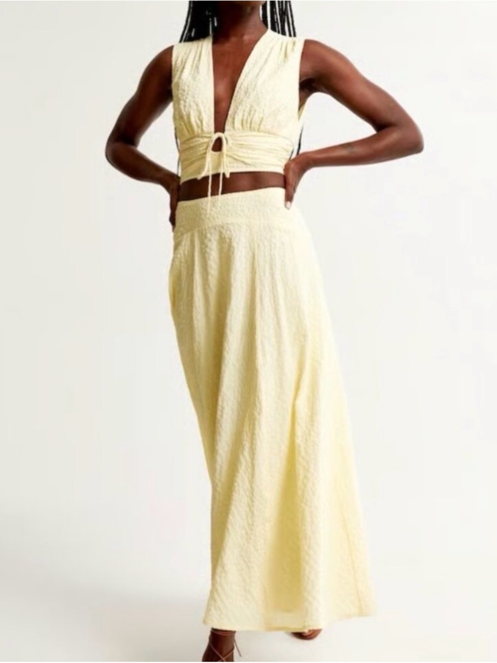 Light Yellow Textured Maxi Skirt and Top SET